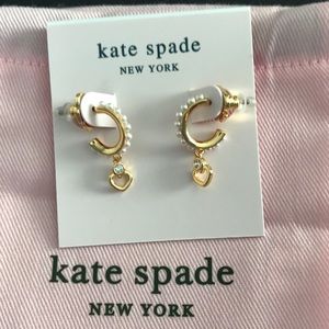 Kate Spade Shining Spade Pearl Gold Huggie Earrings